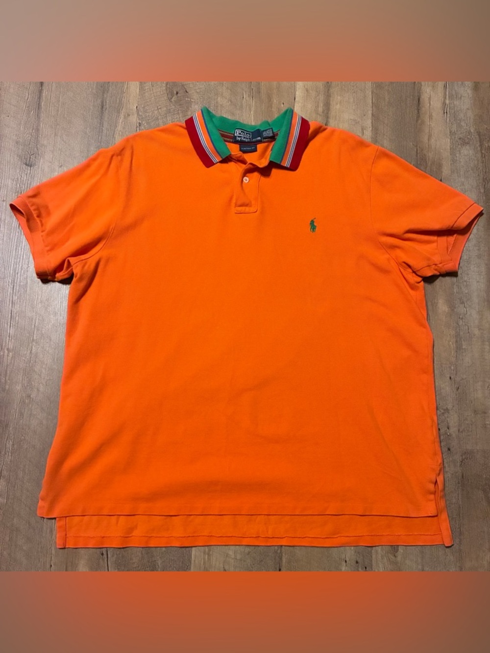 Vintage Polo by Ralph Lauren Orange Short-Sleeve Polo with Green Collar Accents